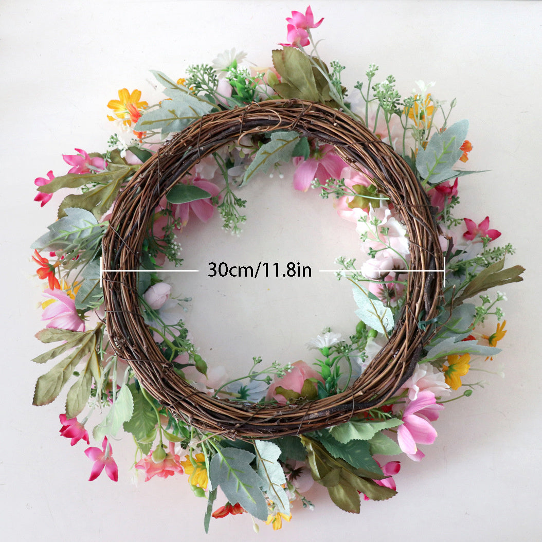 Spring Artificial Daisy Pink Peony Wreath 18.8Inch Wildflower Spring Summer Silk Wreaths for Front Door Home Wall