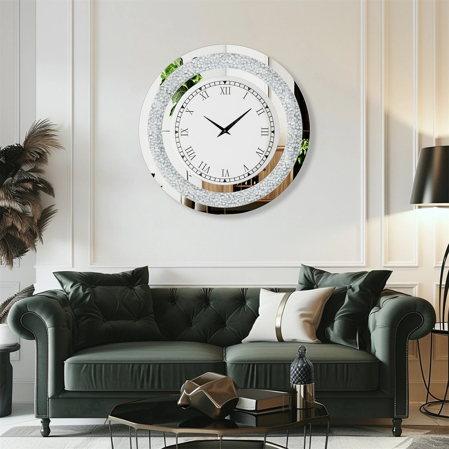 Bling Silver Round Glam Clock