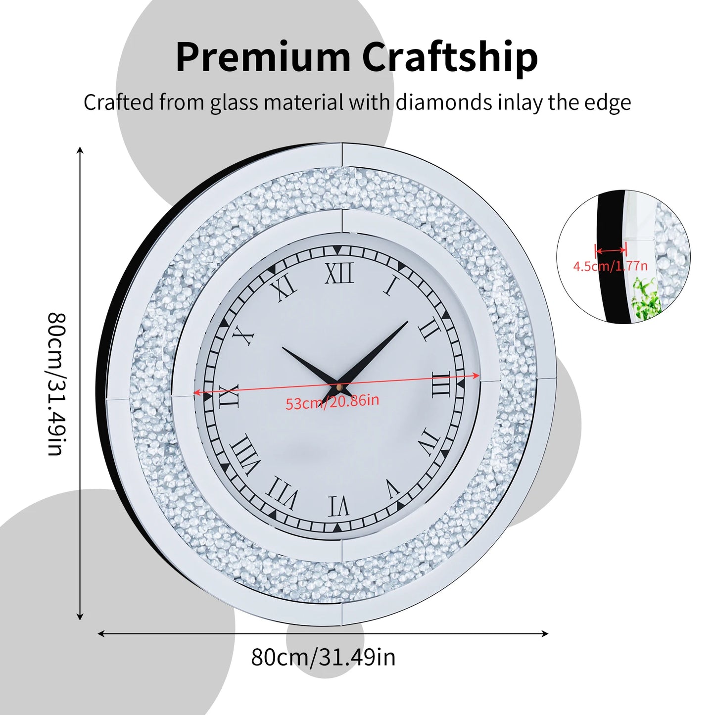 Bling Silver Round Glam Clock