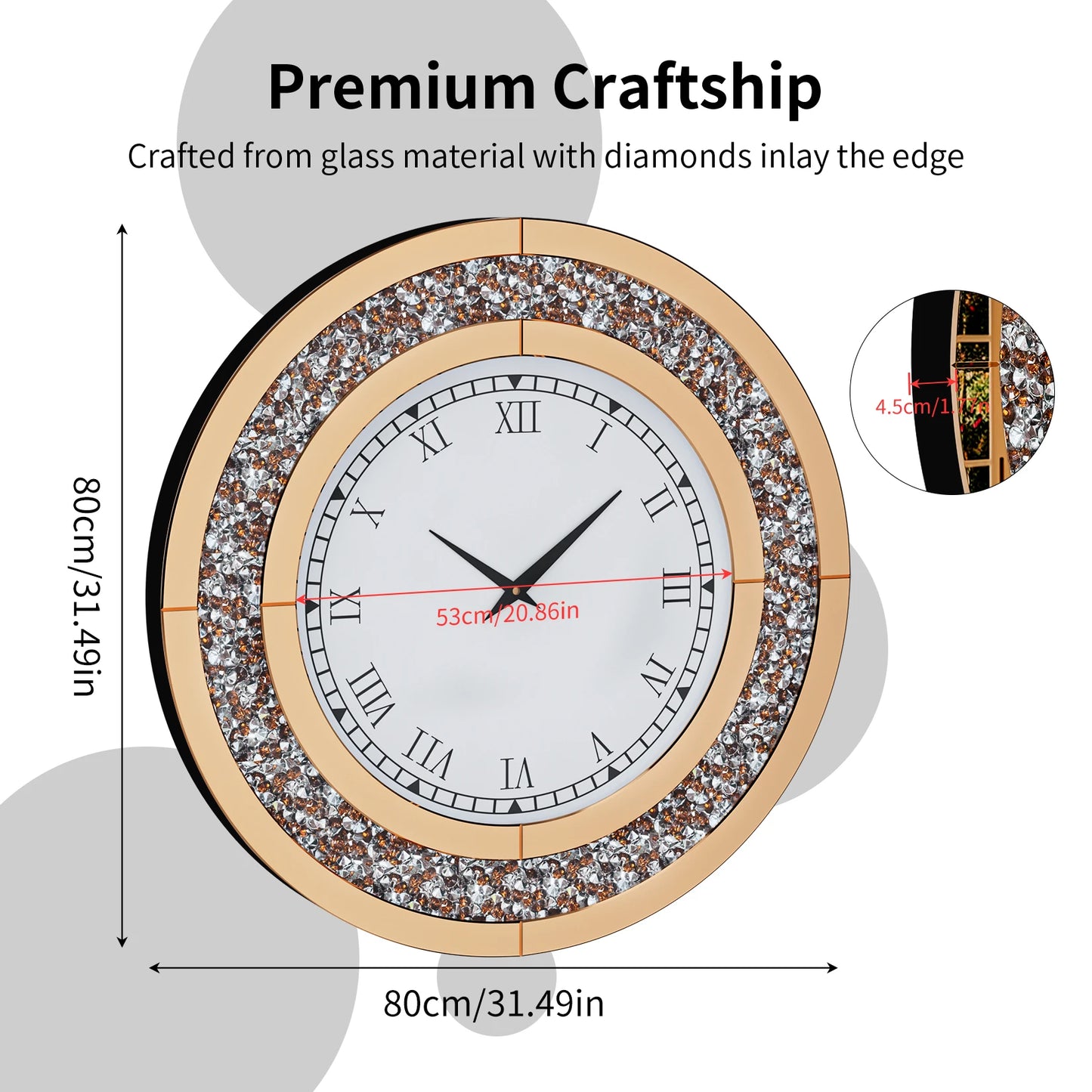 Bling Silver Round Glam Clock