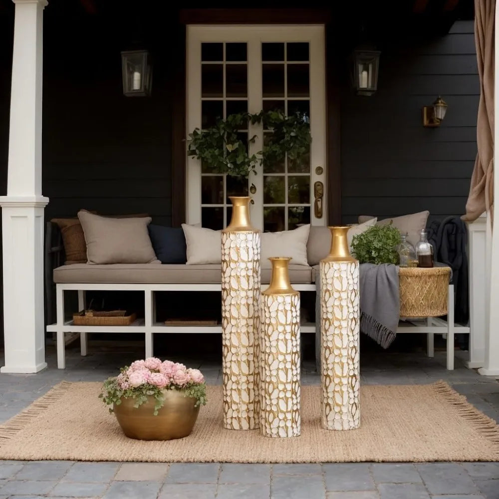 Tall Gold Floor Vases Set