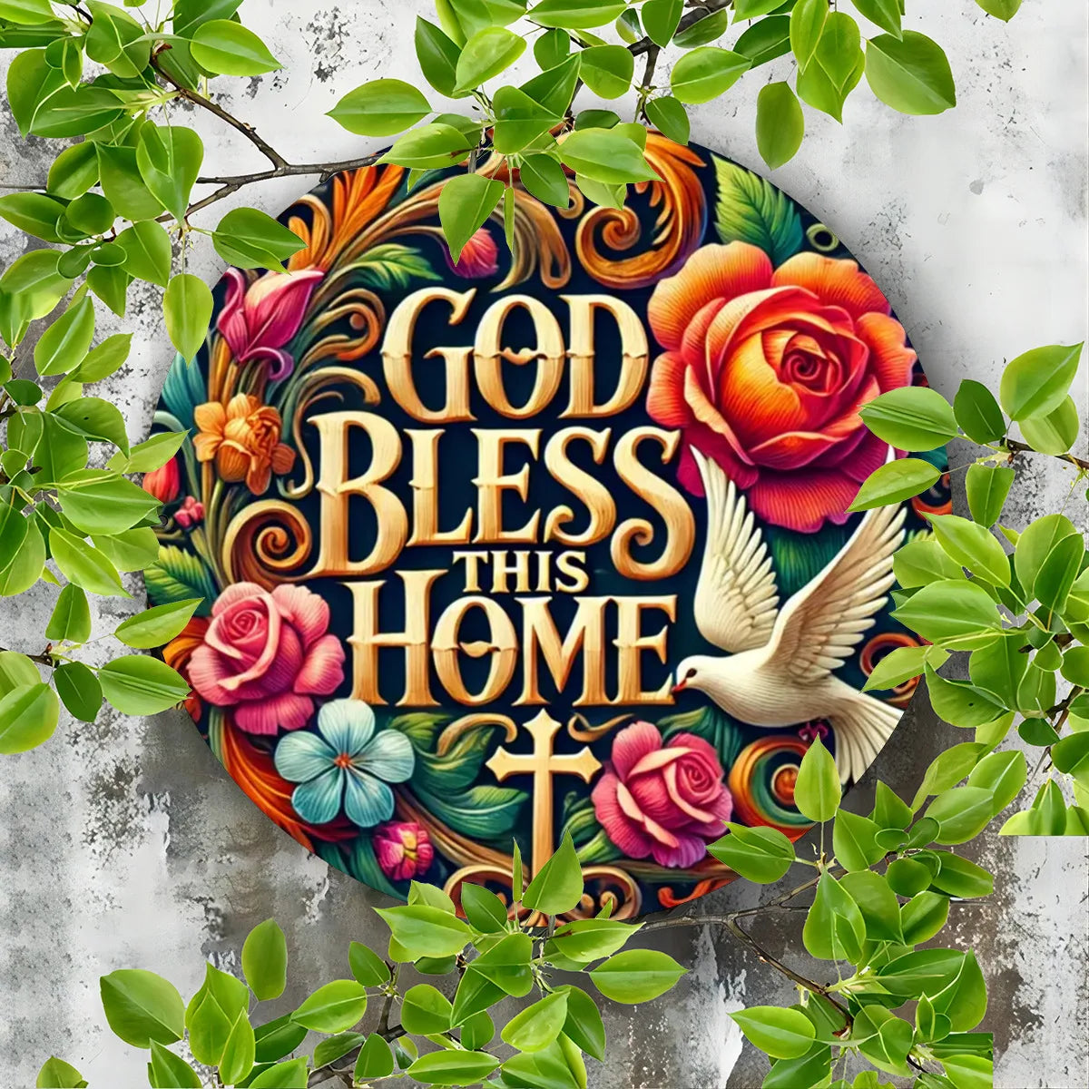 One Piece "May God Bless This Home" Metal Sign, Round Aluminum Wall Art, 8x8 Inch Decor for Bar, Cafe, Kitchen