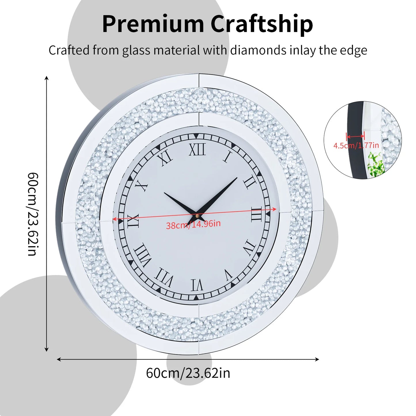 Bling Silver Round Glam Clock