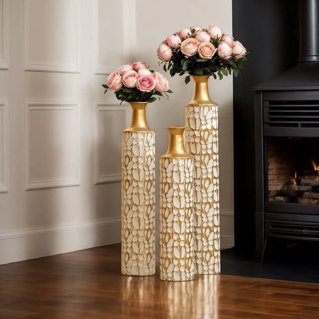 Tall Gold Floor Vases Set
