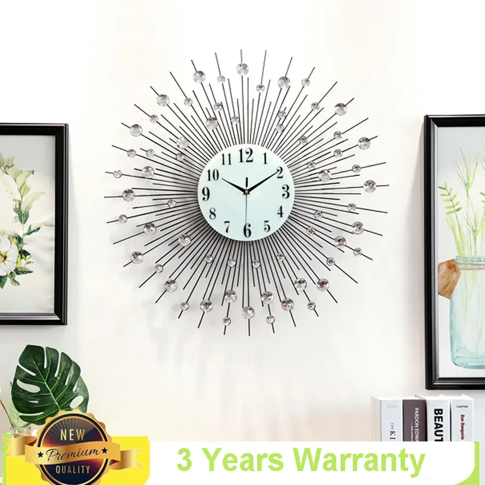 Metal Diamond Sunburst Wall Clock Decor