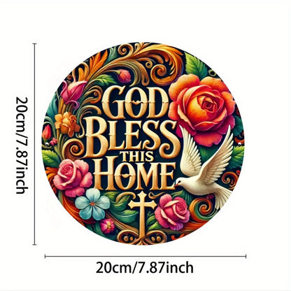 One Piece "May God Bless This Home" Metal Sign, Round Aluminum Wall Art, 8x8 Inch Decor for Bar, Cafe, Kitchen