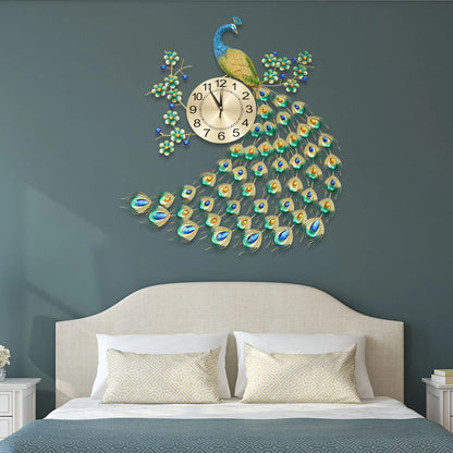 Peacock Wall Clock Metal Art Decor