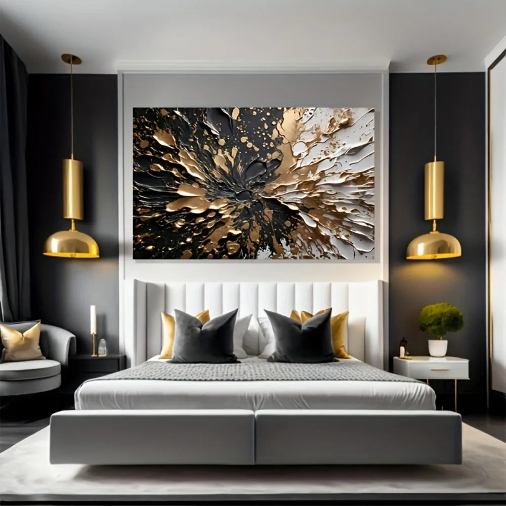 Modern Abstract Black Gold Splash Print