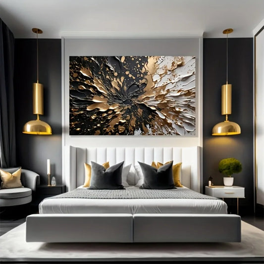 Modern Abstract Black Gold Splash Print
