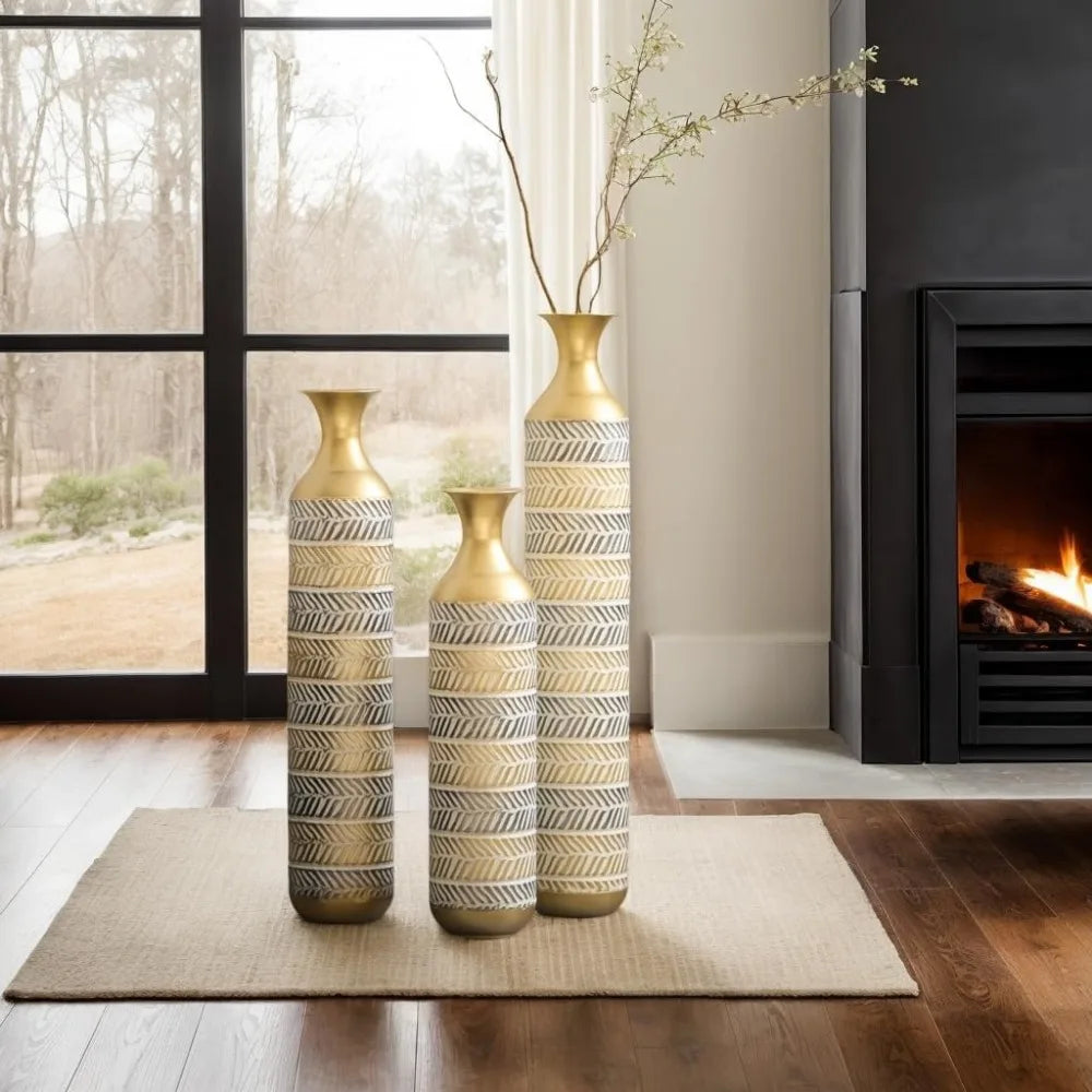 Tall Gold Floor Vases Set
