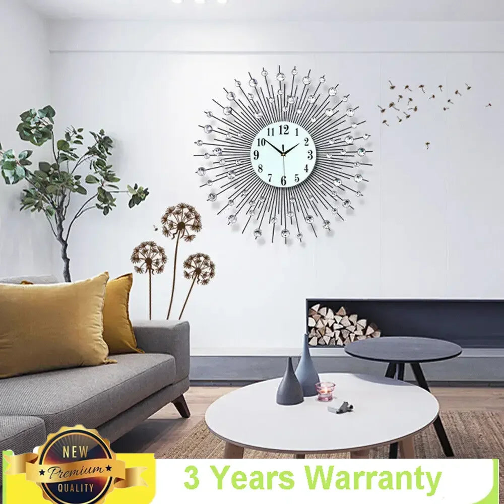 Metal Diamond Sunburst Wall Clock Decor