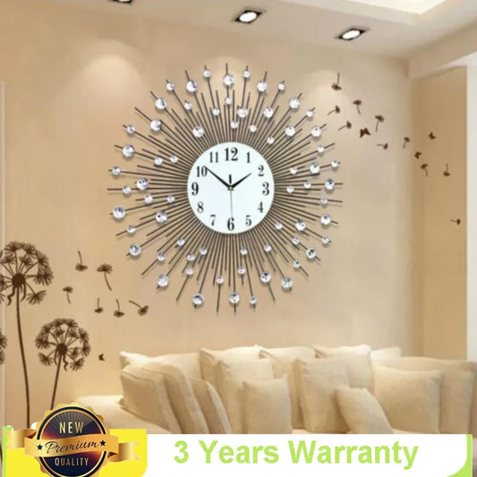 Metal Diamond Sunburst Wall Clock Decor
