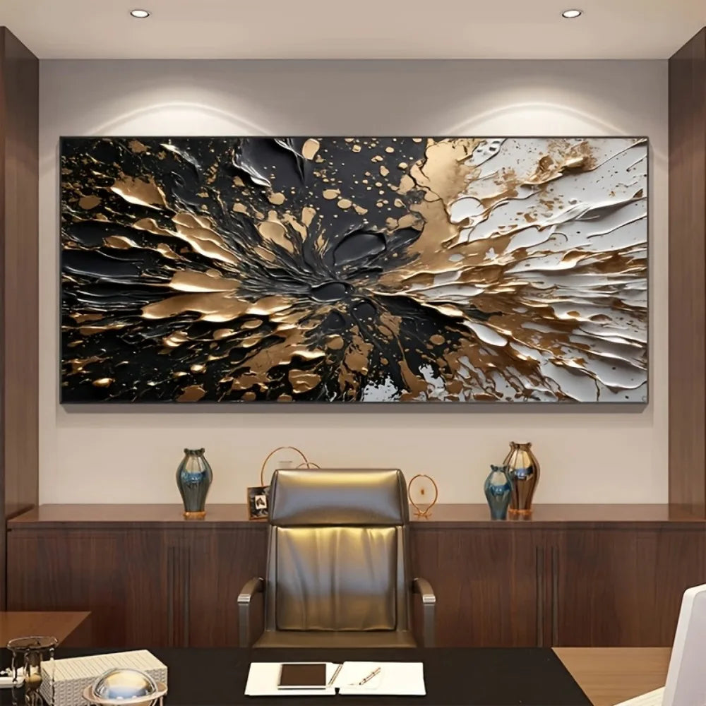 Modern Abstract Black Gold Splash Print