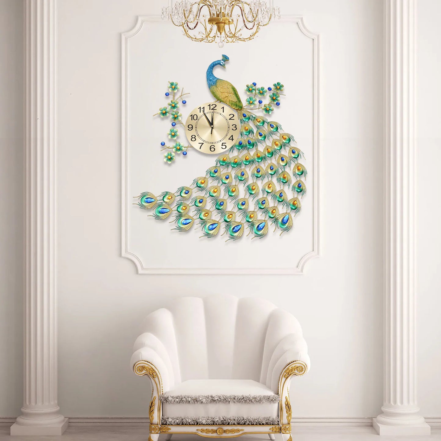 Peacock Wall Clock Metal Art Decor