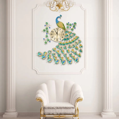 Peacock Wall Clock Metal Art Decor