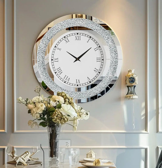 Bling Silver Round Glam Clock