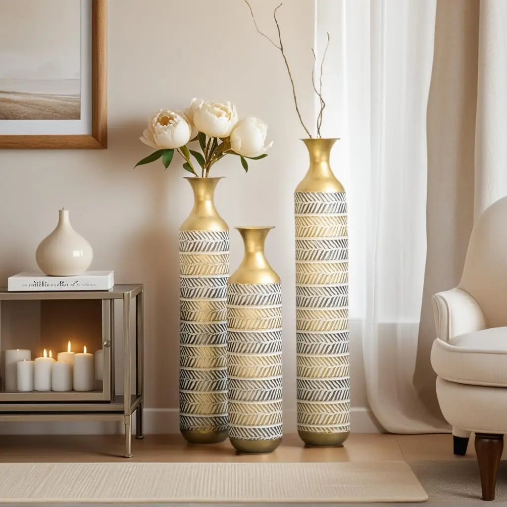 Tall Gold Floor Vases Set