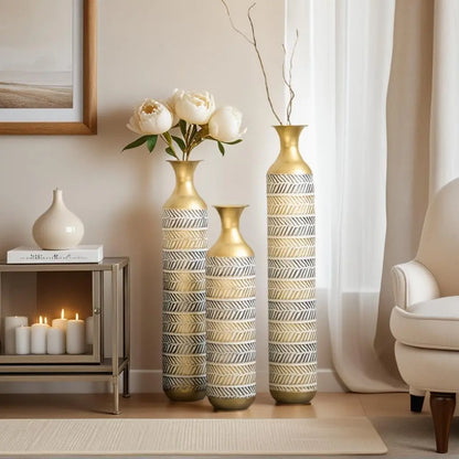 Tall Gold Floor Vases Set
