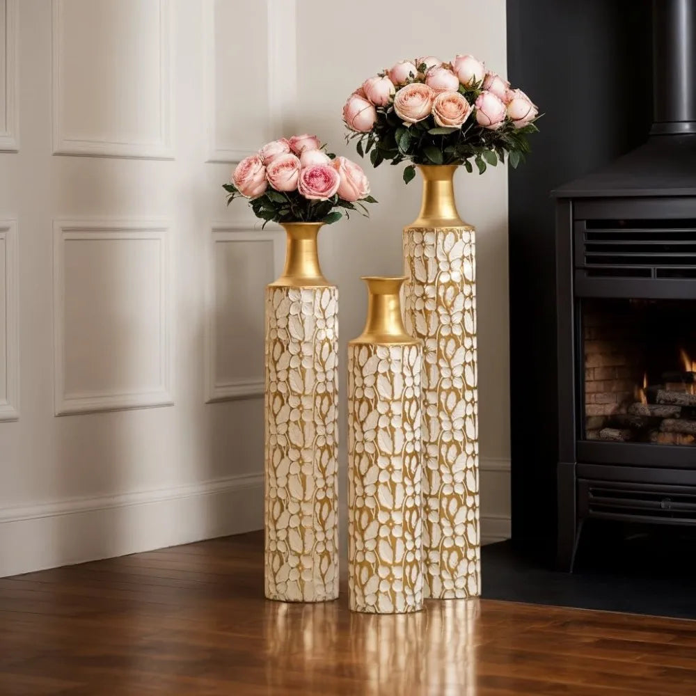 Tall Gold Floor Vases Set