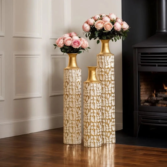 Tall Gold Floor Vases Set