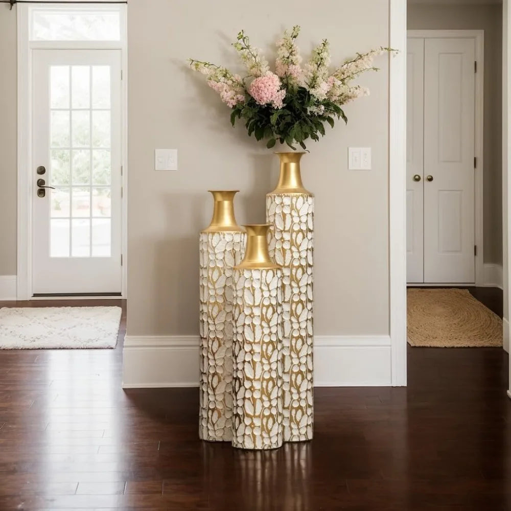 Tall Gold Floor Vases Set