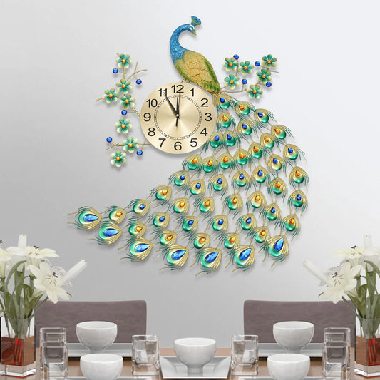 Peacock Wall Clock Metal Art Decor