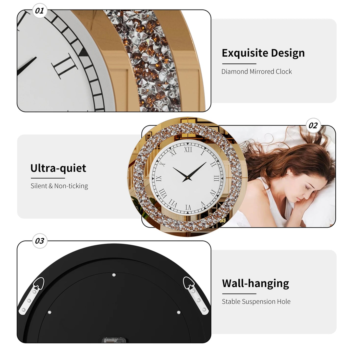 Bling Silver Round Glam Clock