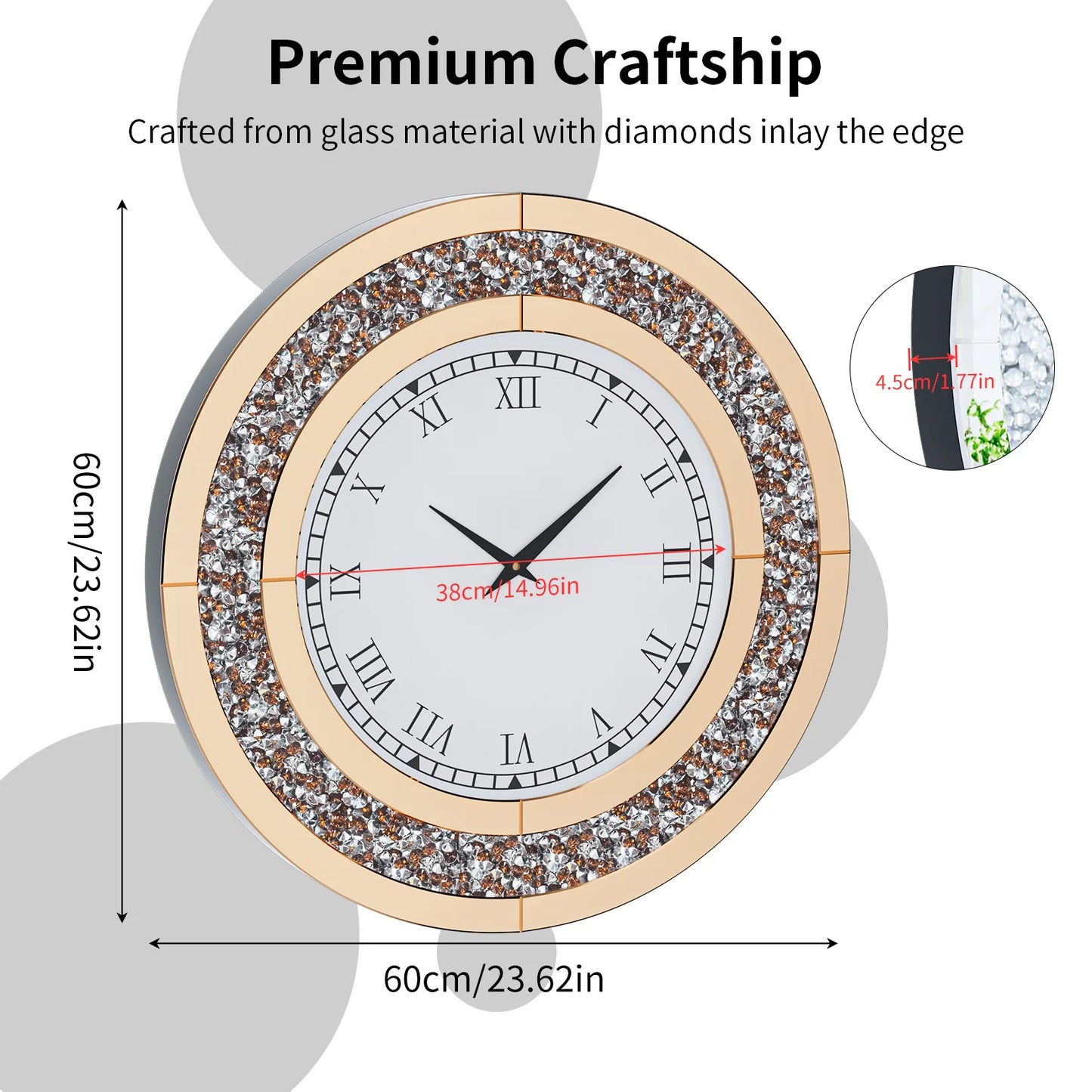 Bling Silver Round Glam Clock