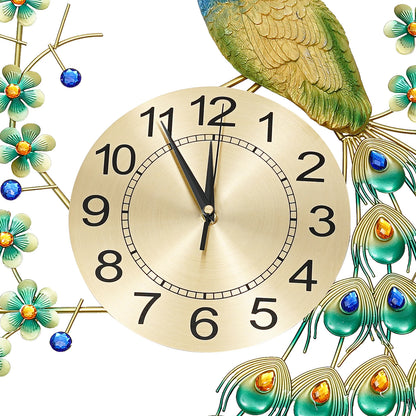 Peacock Wall Clock Metal Art Decor