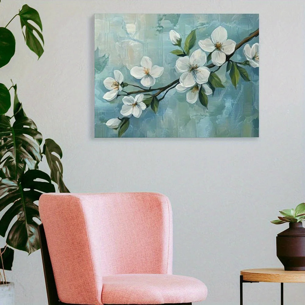 White Blossom Modern Canvas Wall Art
