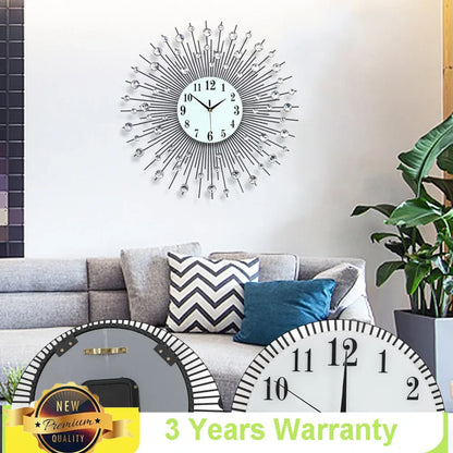 Metal Diamond Sunburst Wall Clock Decor